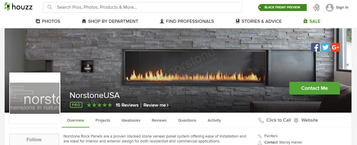 Houzz Home Screen with FIND PROFESSIONALS button on main navigation banner